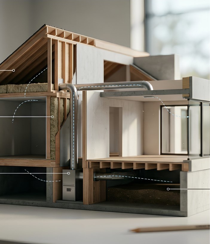 Cutaway view of home interior systems