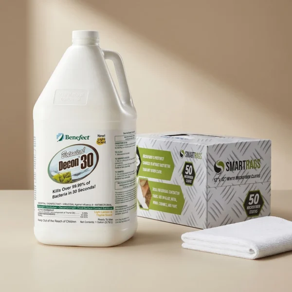 Mold and Bacteria cleaning kit jug with box of microfiber cloths